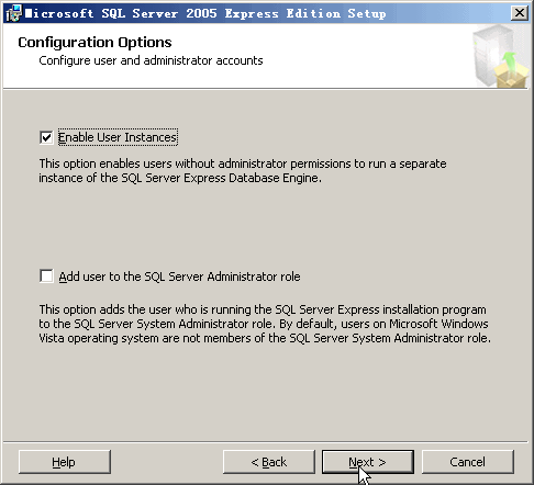 SQL Server 2005 express 安装过程